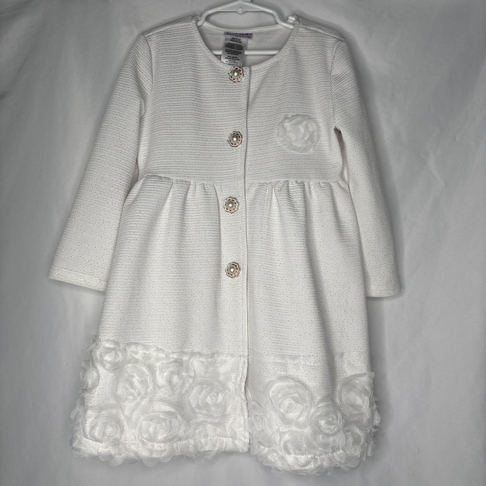 Blueberi Boulevard Baby Girl Sz 5 Holiday Coat‎ Floral Appliqués Jeweled Buttons